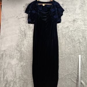 Vtg Teddi Evening Navy Velvet Gown & Bolero Set 14P Whimsigoth Goth Prom 90s